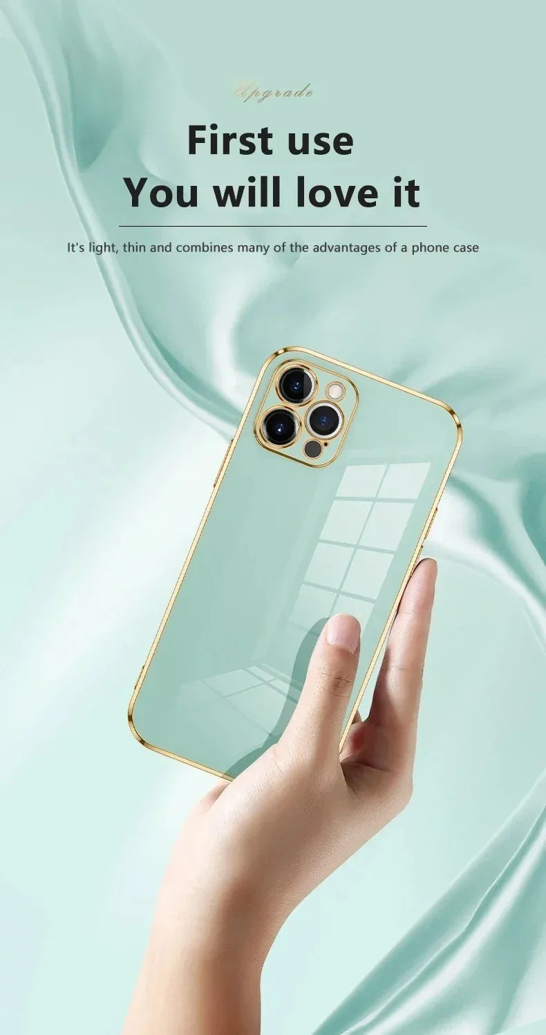 Luxury Solid Color Silicone Soft Case For iPhone 17 Air 16 15 Plus 14 12 13 Pro Max Plus Plating Glossy Shockproof Protect Cover