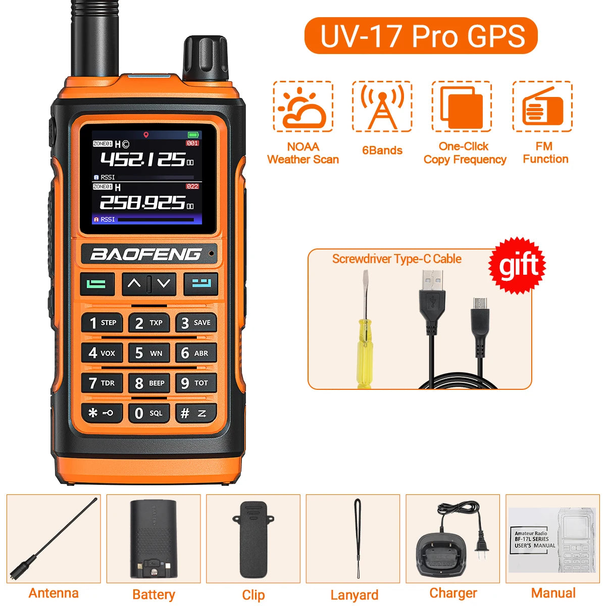 Baofeng UV-17 Pro GPS Walkie Talkie Air Band FM Long Range Radio Wireless Copy Frequency Handheld DTMF Two Way Ham Radio UV-5R