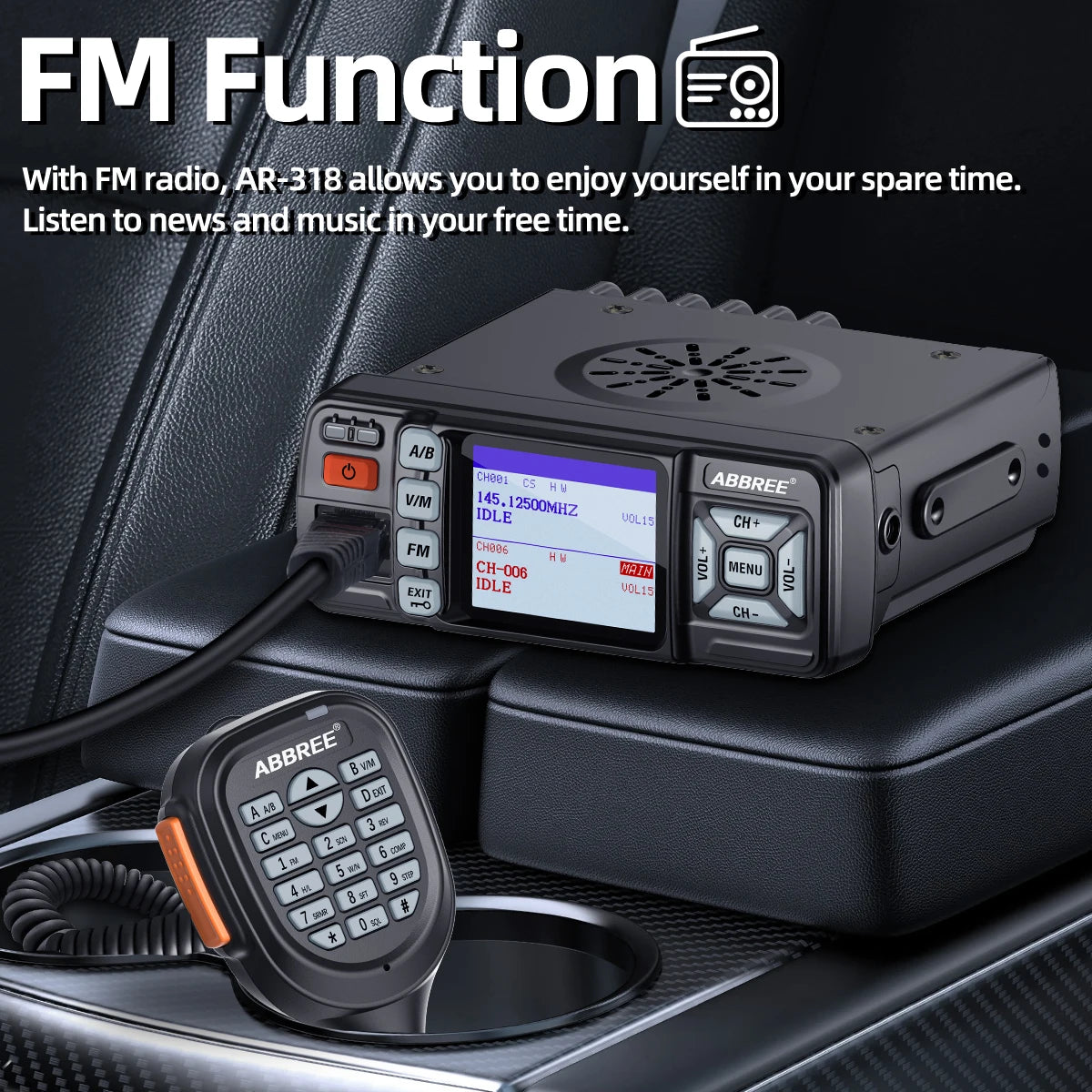 ABBREE AR-318 Mini Mobile Radio 25W Dual Band UHF VHF Long Range Dual Mode Watch Voice Encryption Car Transceiver Walkie Talkie