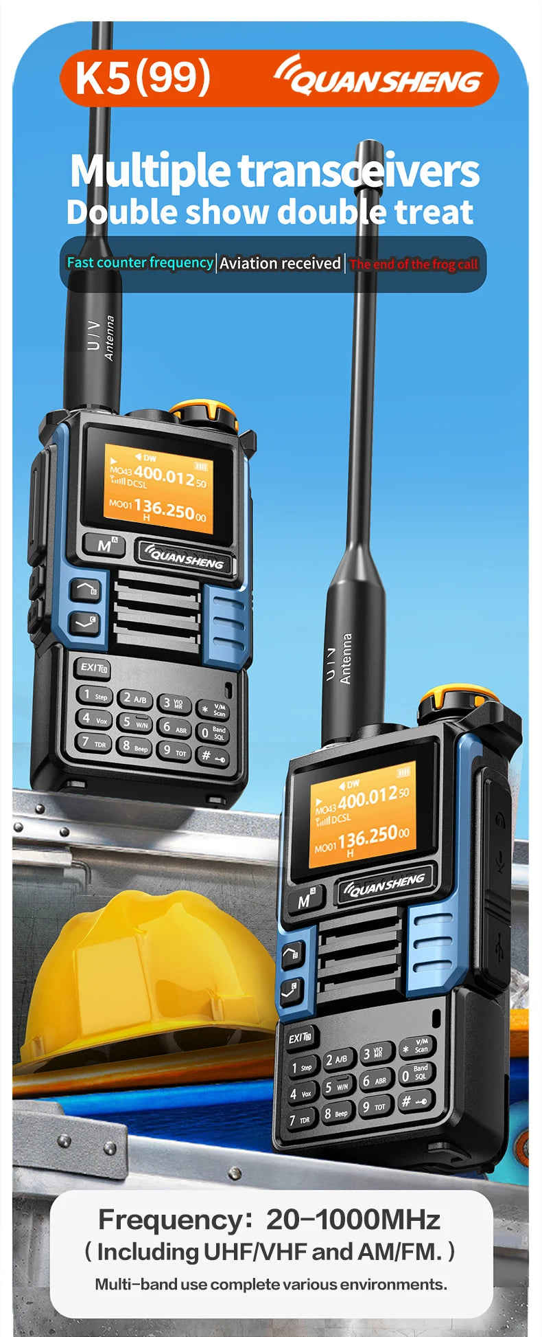 Quansheng UV-K5 Upgrade UV-K5 (99) Interphone 5W Air Band Radio Tyep C Charging UHF VHF DTMF FM Scrambler NOAA Wireless Frequenc
