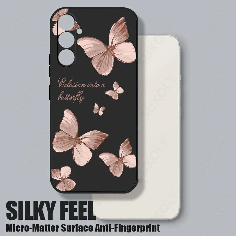Butterfly Pattern Hand Lanyard Case For Samsung Galaxy S26 S25 S23 S24 Ultra S23 FE A57 A17 A55 A56 A36 A16 Soft Silicone Cover