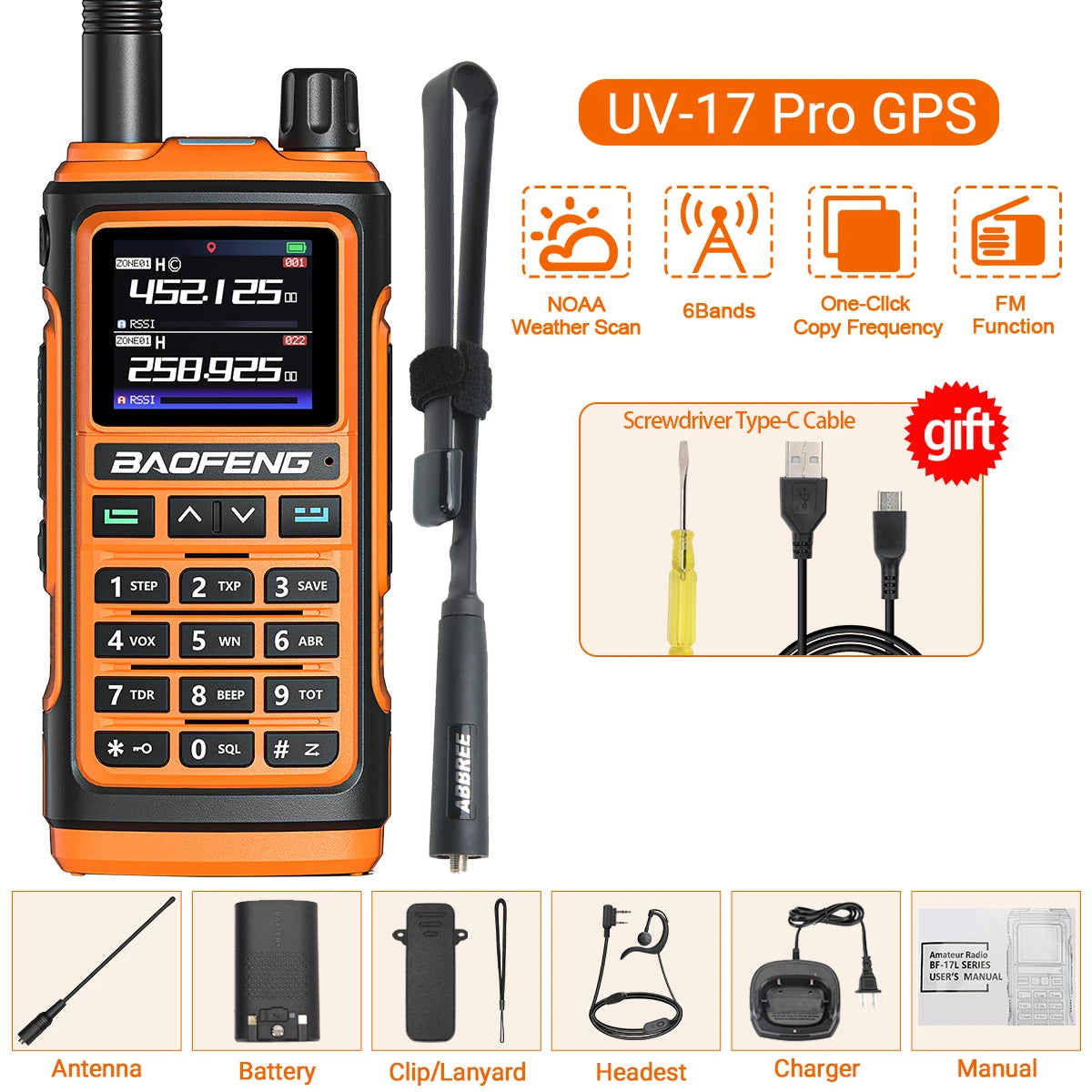Baofeng UV-17 Pro GPS Walkie Talkie Air Band FM Long Range Radio Wireless Copy Frequency Handheld DTMF Two Way Ham Radio UV-5R