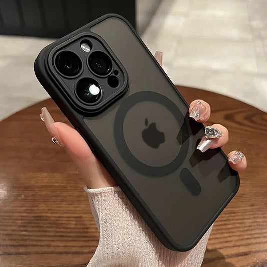 2025 Magnetic Luxury Matte Translucent Armor Shockproof Case For iPhone 16 15 Pro 14 13 12 11 Pro Max For Magsafe Wireless Charg