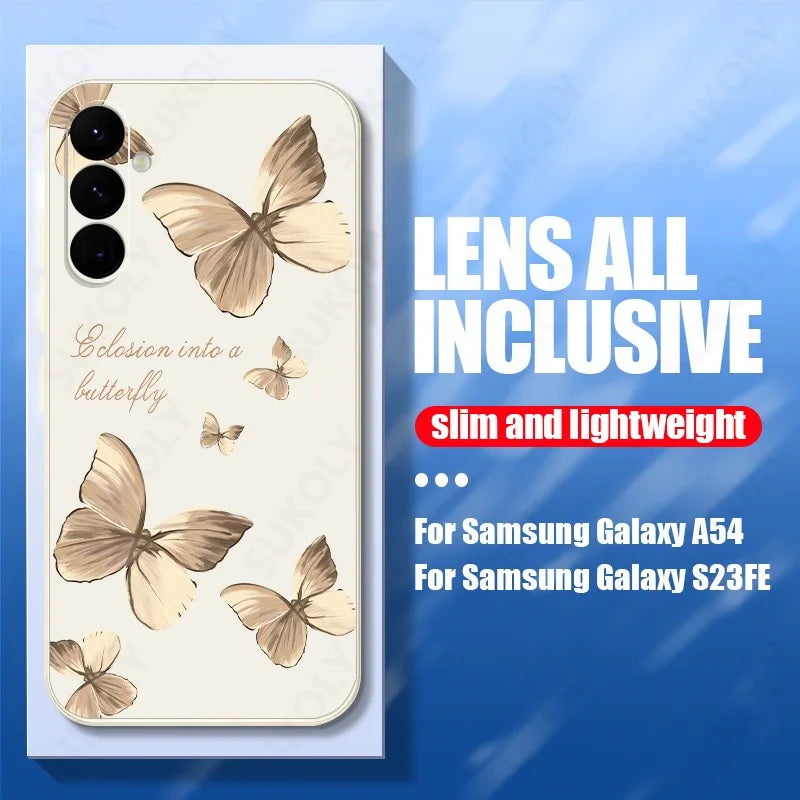 Butterfly Pattern Hand Lanyard Case For Samsung Galaxy S26 S25 S23 S24 Ultra S23 FE A57 A17 A55 A56 A36 A16 Soft Silicone Cover