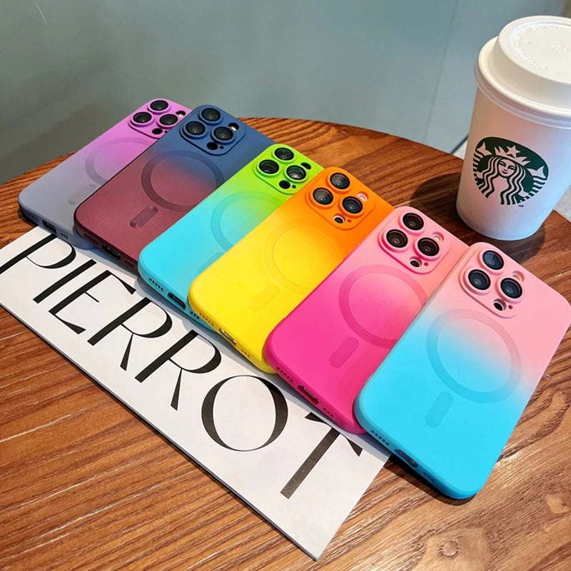 Luxury For Magsafe Gradient Silicone Multicolour Shockproof Case for iPhone 15 16 14 13 12 11 Pro Max E Wireless Charging Cover