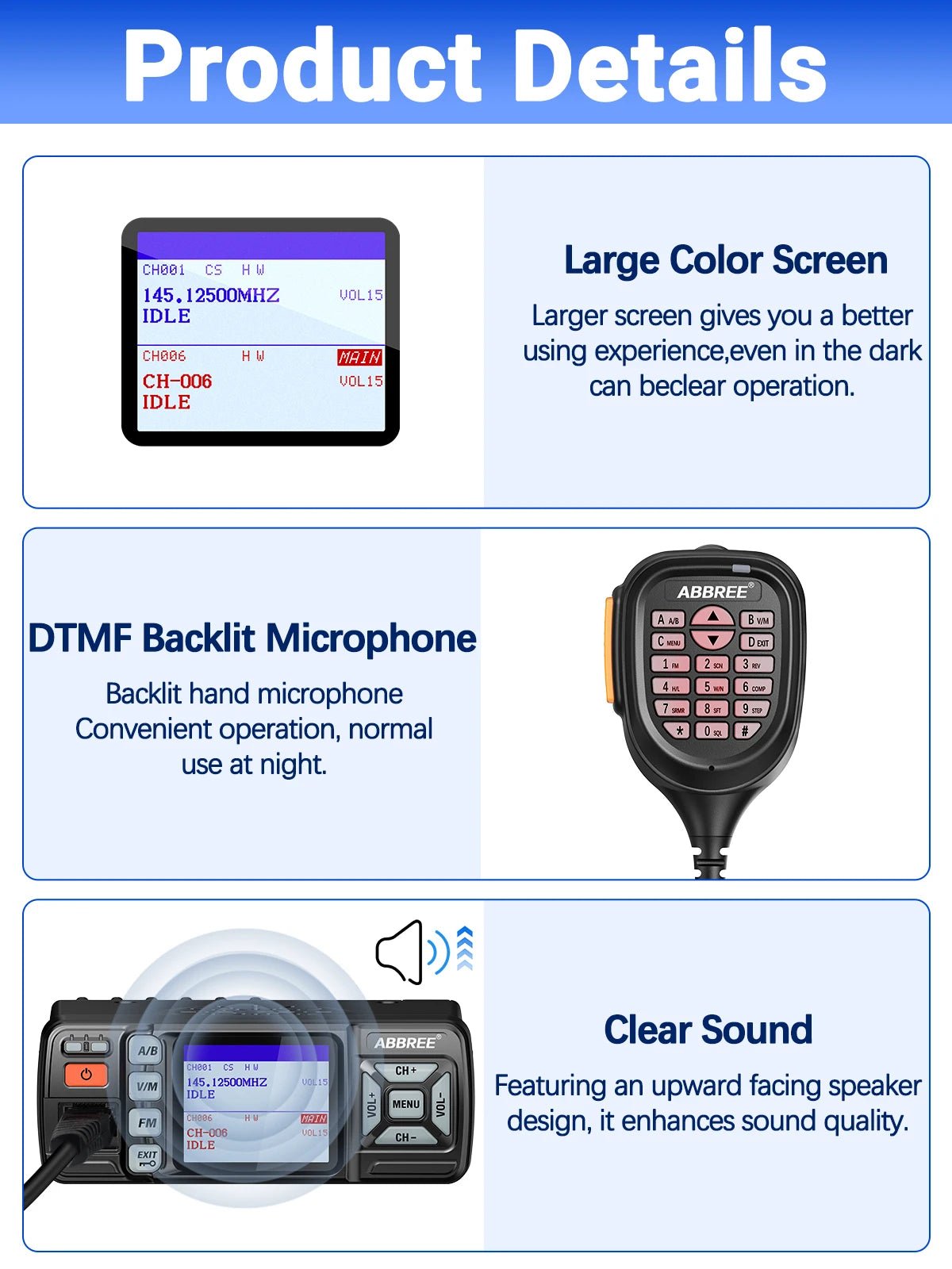 ABBREE AR-318 Mini Mobile Radio 25W Dual Band UHF VHF Long Range Dual Mode Watch Voice Encryption Car Transceiver Walkie Talkie