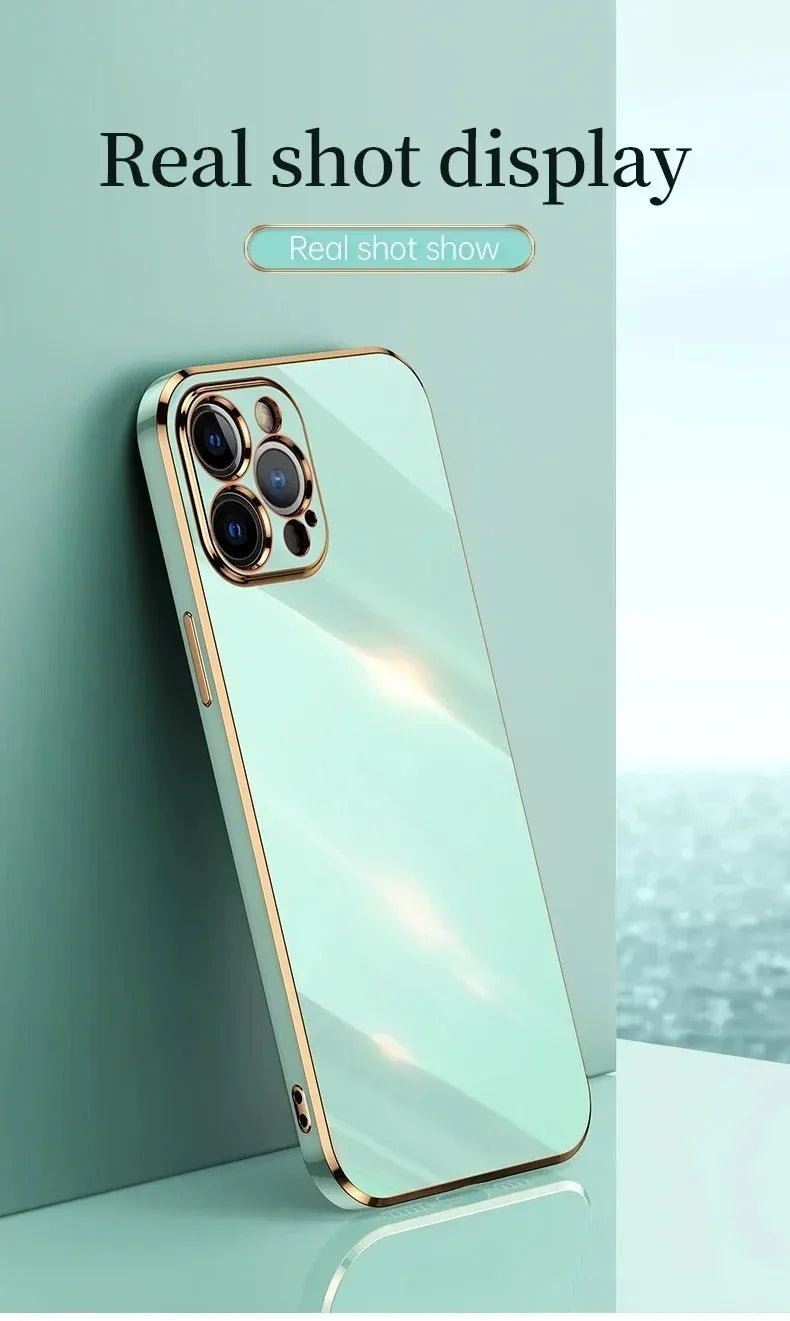 Luxury Solid Color Silicone Soft Case For iPhone 17 Air 16 15 Plus 14 12 13 Pro Max Plus Plating Glossy Shockproof Protect Cover