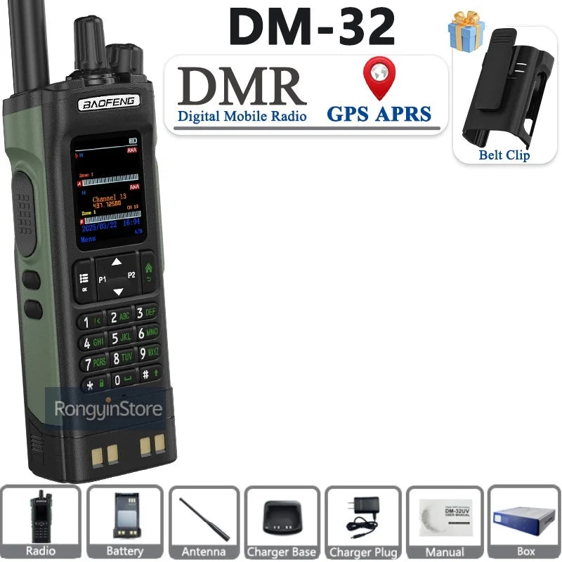 BAOFENG DM-32 with Belt Holster DMR Radio Digital Walkie Talkie GPS APRS 999 Channel Dual Mode Analog Dual Time Slot For Hiking