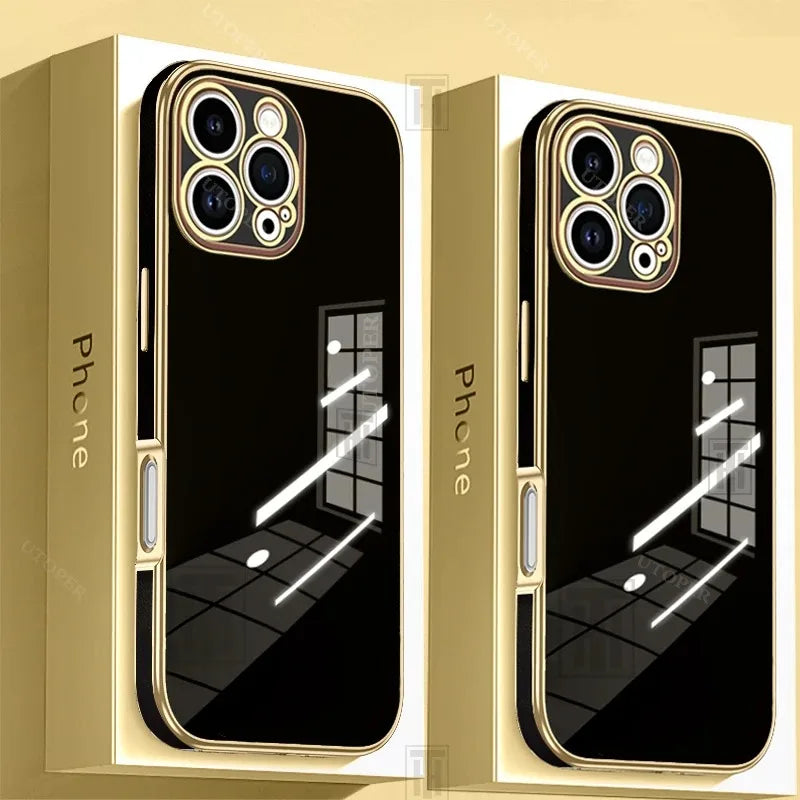 Luxury Solid Color Silicone Soft Case For iPhone 17 Air 16 15 Plus 14 12 13 Pro Max Plus Plating Glossy Shockproof Protect Cover