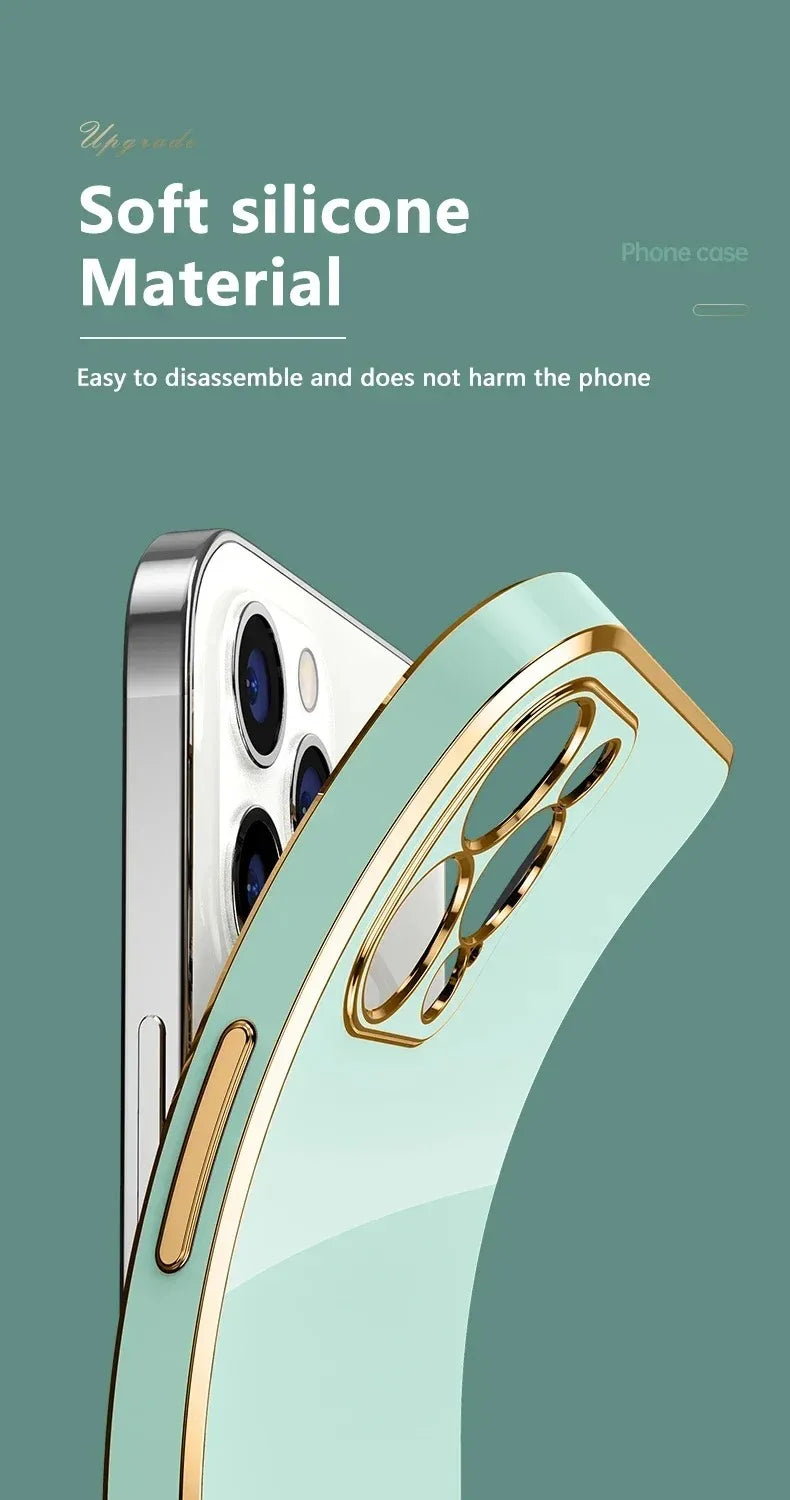 Luxury Solid Color Silicone Soft Case For iPhone 17 Air 16 15 Plus 14 12 13 Pro Max Plus Plating Glossy Shockproof Protect Cover