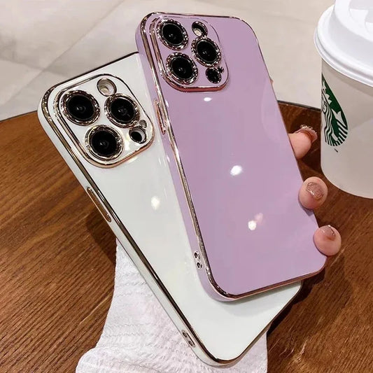 Luxury Solid Color Silicone Soft Case For iPhone 17 Air 16 15 Plus 14 12 13 Pro Max Plus Plating Glossy Shockproof Protect Cover
