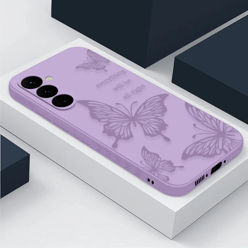 Butterfly Pattern Hand Lanyard Case For Samsung Galaxy S26 S25 S23 S24 Ultra S23 FE A57 A17 A55 A56 A36 A16 Soft Silicone Cover